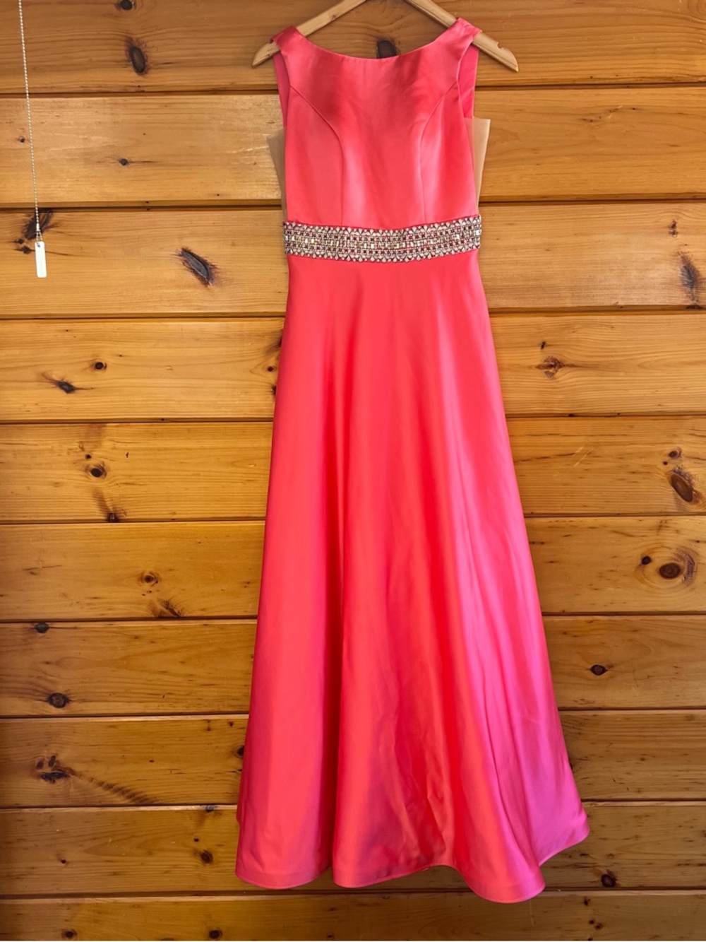 Delicate Abby Paris Coral Sleeveless Maxi Formal Festival Dress Jeweled Waist - Picture 6 of 9
